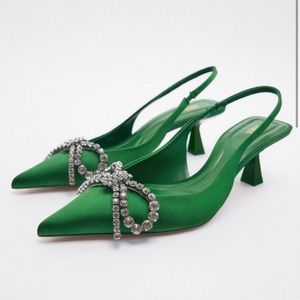 Zara Crystal Bow Kitten Heel Mule